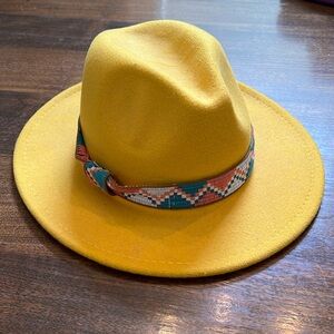 Yellow Fedora Hat with Patterned Band